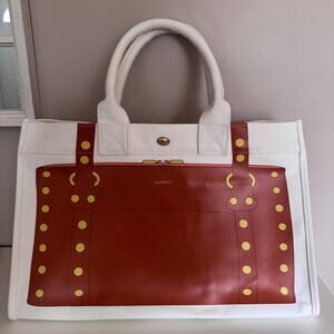 Hammitt Westwood Canvas Tote Bag White and Cognac